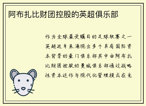 阿布扎比财团控股的英超俱乐部